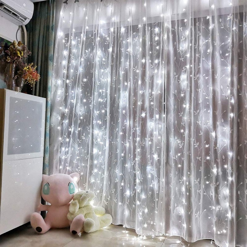 Honche Led Curtain String Lights with Remote for Bedroom Wedding Party Festive Season Propose Marriage Window Christmas Decorations(Bright White) - Image 1